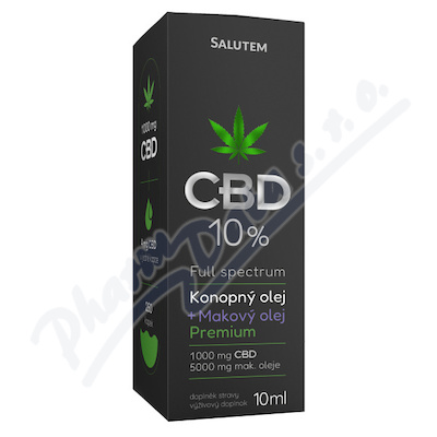 CBD 10 % konopný+makový olej Premium 10ml Salutem